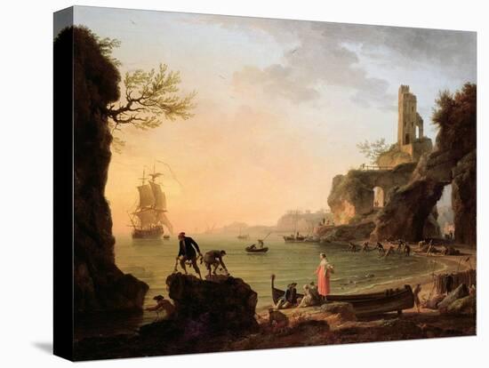 Sunset, Fishermen Pulling in their Nets, 1760-Claude Joseph Vernet-Stretched Canvas