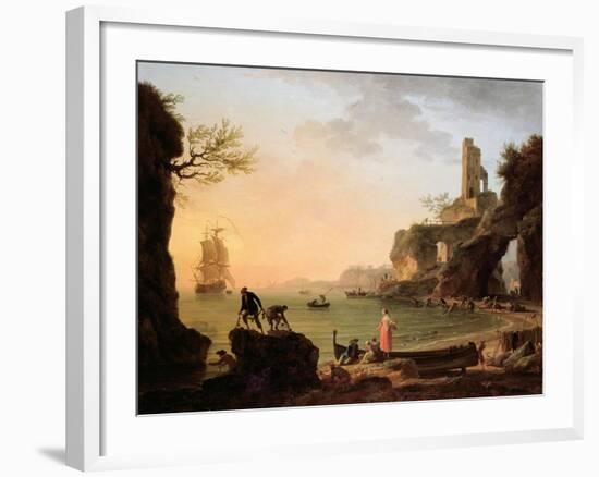 Sunset, Fishermen Pulling in their Nets, 1760-Claude Joseph Vernet-Framed Giclee Print