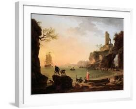 Sunset, Fishermen Pulling in their Nets, 1760-Claude Joseph Vernet-Framed Giclee Print