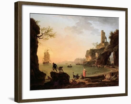 Sunset, Fishermen Pulling in their Nets, 1760-Claude Joseph Vernet-Framed Giclee Print