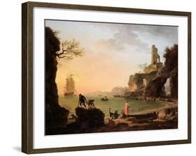 Sunset, Fishermen Pulling in their Nets, 1760-Claude Joseph Vernet-Framed Giclee Print