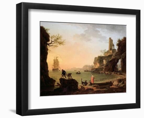 Sunset, Fishermen Pulling in their Nets, 1760-Claude Joseph Vernet-Framed Premium Giclee Print