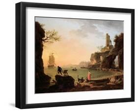 Sunset, Fishermen Pulling in their Nets, 1760-Claude Joseph Vernet-Framed Giclee Print