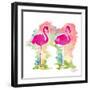 Sunset Flamingo Pair-Nola James-Framed Art Print