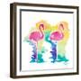 Sunset Flamingo Square I-Nola James-Framed Art Print