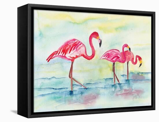 Sunset Flamingoes I-Beverly Dyer-Framed Stretched Canvas
