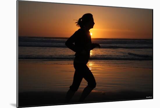 Sunset (Girl Running on Beach) Art Poster Print-null-Mounted Poster