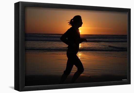 Sunset (Girl Running on Beach) Art Poster Print-null-Framed Poster