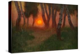 Sunset in a Wooded Landscape (Oil on Panel)-Adrian Scott Stokes-Stretched Canvas