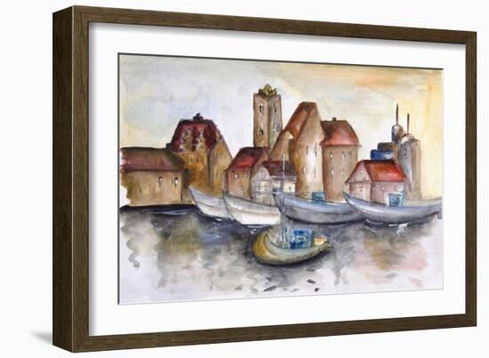 Sunset in Fishing Town-vilax-Framed Art Print