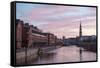 Sunset in Hamburg, German City. Speicherstadt District-romrodinka-Framed Stretched Canvas