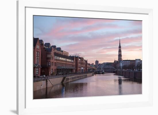 Sunset in Hamburg, German City. Speicherstadt District-romrodinka-Framed Photographic Print