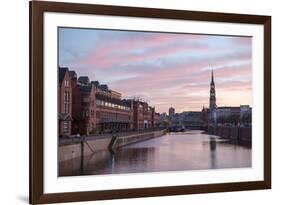 Sunset in Hamburg, German City. Speicherstadt District-romrodinka-Framed Photographic Print