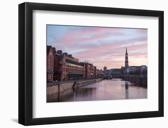 Sunset in Hamburg, German City. Speicherstadt District-romrodinka-Framed Photographic Print