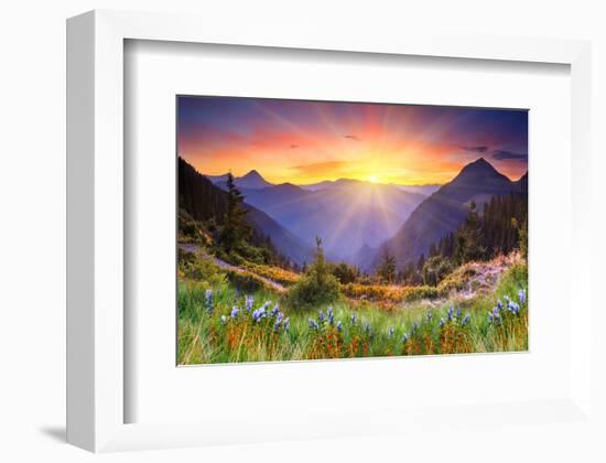 Sunset in Mountain Landscape-null-Framed Art Print