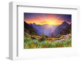 Sunset in Mountain Landscape-null-Framed Art Print