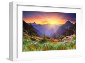 Sunset in Mountain Landscape-null-Framed Art Print