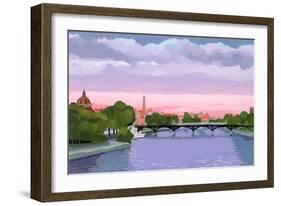 Sunset in Paris, the Seine river-Hiroyuki Izutsu-Framed Giclee Print