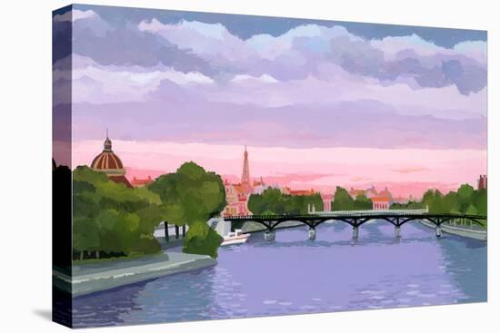 Sunset in Paris, the Seine river-Hiroyuki Izutsu-Stretched Canvas