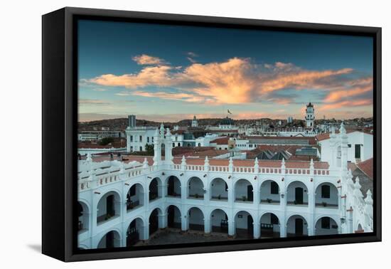 Sunset in Sucre over the Rooftop of the Convent of San Felipe Neri-Alex Saberi-Framed Stretched Canvas