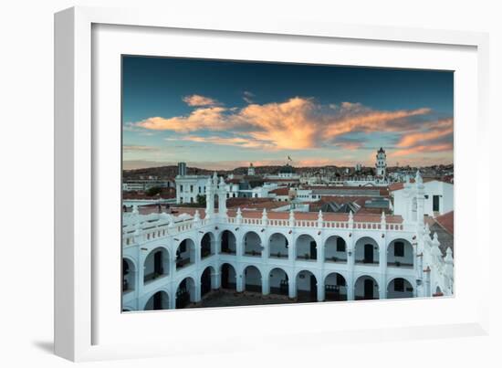 Sunset in Sucre over the Rooftop of the Convent of San Felipe Neri-Alex Saberi-Framed Photographic Print