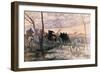 Sunset in the Valley of Yser: a 75 Cannon Being Wheeled to a Strategic Position, c.1914-Georges Bertin Scott-Framed Giclee Print