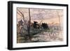 Sunset in the Valley of Yser: a 75 Cannon Being Wheeled to a Strategic Position, c.1914-Georges Bertin Scott-Framed Giclee Print