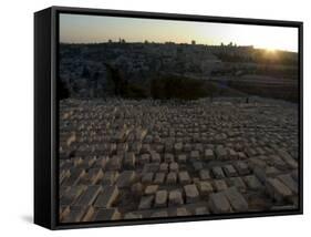 Sunset, Jewish Cemetery, Mount of Olives, Jerusalem, Israel, Middle East-Christian Kober-Framed Stretched Canvas