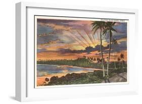 Sunset, Kalapana Black Sands, Hawaii-null-Framed Art Print