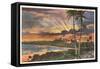 Sunset, Kalapana Black Sands, Hawaii-null-Framed Stretched Canvas