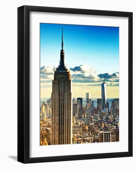 Sunset Landscape of the Empire State Building and One World Trade Center, Manhattan, NYC, Colors-Philippe Hugonnard-Framed Photographic Print