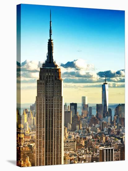 Sunset Landscape of the Empire State Building and One World Trade Center, Manhattan, NYC, Colors-Philippe Hugonnard-Stretched Canvas