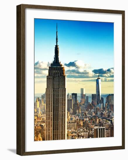 Sunset Landscape of the Empire State Building and One World Trade Center, Manhattan, NYC, Colors-Philippe Hugonnard-Framed Photographic Print