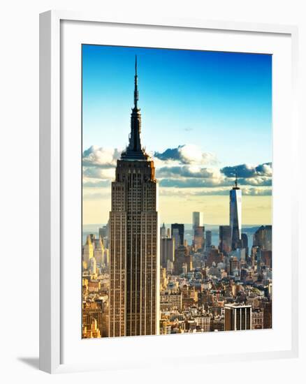 Sunset Landscape of the Empire State Building and One World Trade Center, Manhattan, NYC, Colors-Philippe Hugonnard-Framed Premium Photographic Print