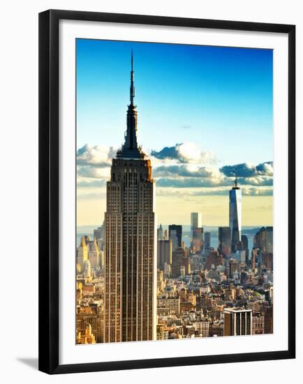 Sunset Landscape of the Empire State Building and One World Trade Center, Manhattan, NYC, Colors-Philippe Hugonnard-Framed Premium Photographic Print