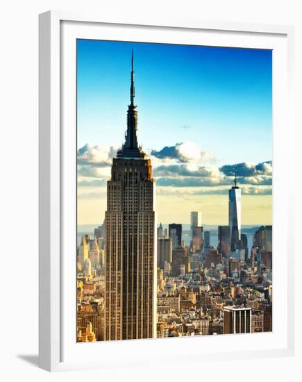 Sunset Landscape of the Empire State Building and One World Trade Center, Manhattan, NYC, Colors-Philippe Hugonnard-Framed Premium Photographic Print