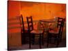 Sunset Light on Cafe Tables, Athens, Greece-Walter Bibikow-Stretched Canvas