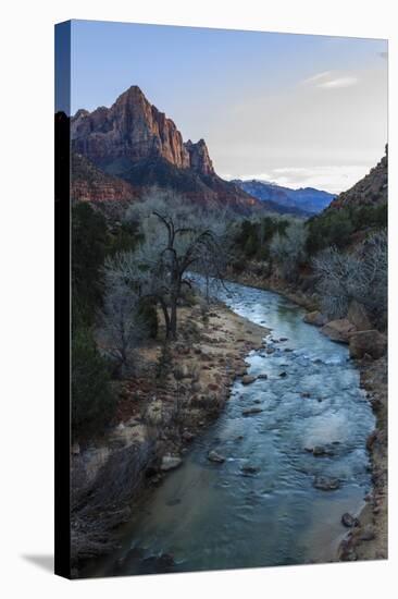 Sunset Lights the Watchman, Virgin River Overlook in Winter, Zion National Park, Utah, Usa-Eleanor Scriven-Stretched Canvas