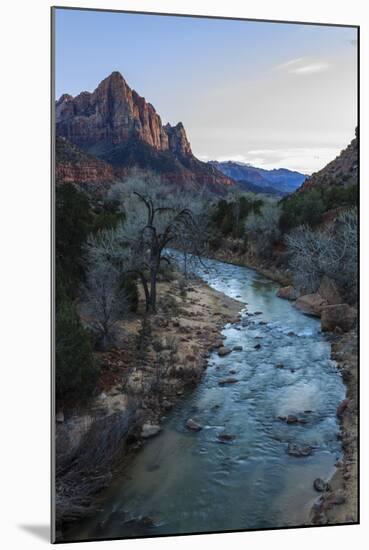 Sunset Lights the Watchman, Virgin River Overlook in Winter, Zion National Park, Utah, Usa-Eleanor Scriven-Mounted Photographic Print