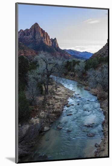 Sunset Lights the Watchman, Virgin River Overlook in Winter, Zion National Park, Utah, Usa-Eleanor Scriven-Mounted Photographic Print