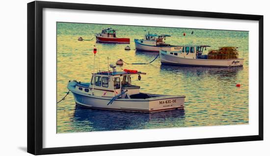 Sunset Lobster Boats Moored at Wiscasset Harbor, Maine-Wolf Pond Photography-Framed Photographic Print