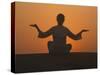 Sunset Meditation in the Desert, Abu Dhabi, United Arab Emirates, Middle East-null-Stretched Canvas