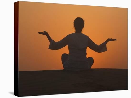 Sunset Meditation in the Desert, Abu Dhabi, United Arab Emirates, Middle East-null-Stretched Canvas