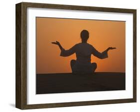 Sunset Meditation in the Desert, Abu Dhabi, United Arab Emirates, Middle East-null-Framed Photographic Print