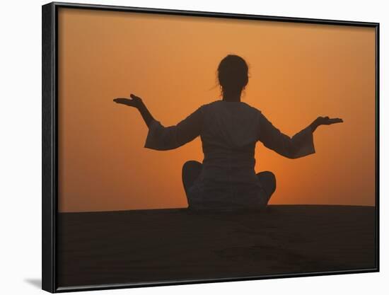 Sunset Meditation in the Desert, Abu Dhabi, United Arab Emirates, Middle East-null-Framed Photographic Print