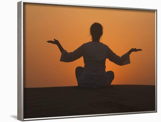 Sunset Meditation in the Desert, Abu Dhabi, United Arab Emirates, Middle East-null-Framed Photographic Print