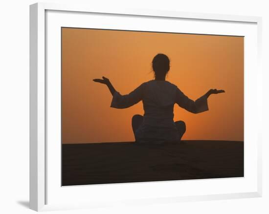 Sunset Meditation in the Desert, Abu Dhabi, United Arab Emirates, Middle East-null-Framed Photographic Print