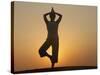 Sunset Meditation in the Desert, Abu Dhabi, United Arab Emirates, Middle East-null-Stretched Canvas