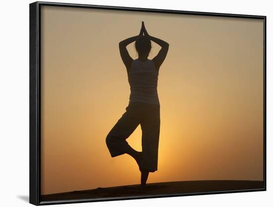 Sunset Meditation in the Desert, Abu Dhabi, United Arab Emirates, Middle East-null-Framed Photographic Print