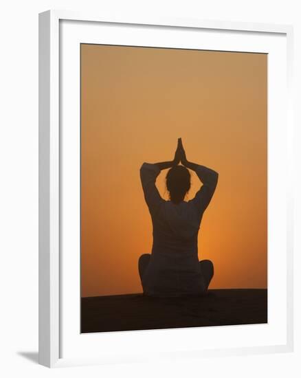 Sunset Meditation in the Desert, Abu Dhabi, United Arab Emirates, Middle East-null-Framed Photographic Print